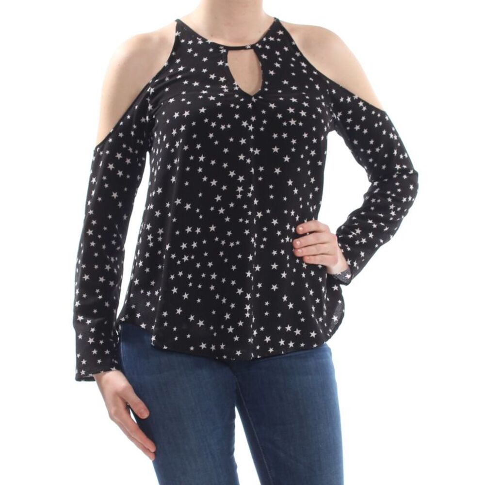 SEVEN SISTERS Womens Top Black Long Sleeve Party Star Print Juniors L